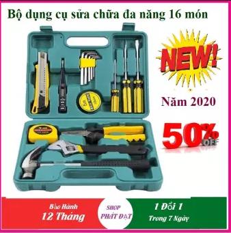 Bộ đồ dùng sửa chữa gia đình đa năng gồm 16 món đa năng gồm kìm, búa, cờ lê, thước dây,... Hộp đồ nghề sửa chữa điện nước, xe máy, xe đạp,....