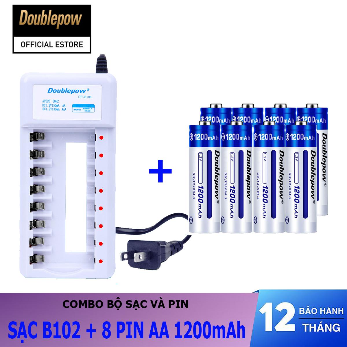 Combo sạc pin 8 cổng B108 và 08 viên pin sạc AA 1200mAh - Doublepow