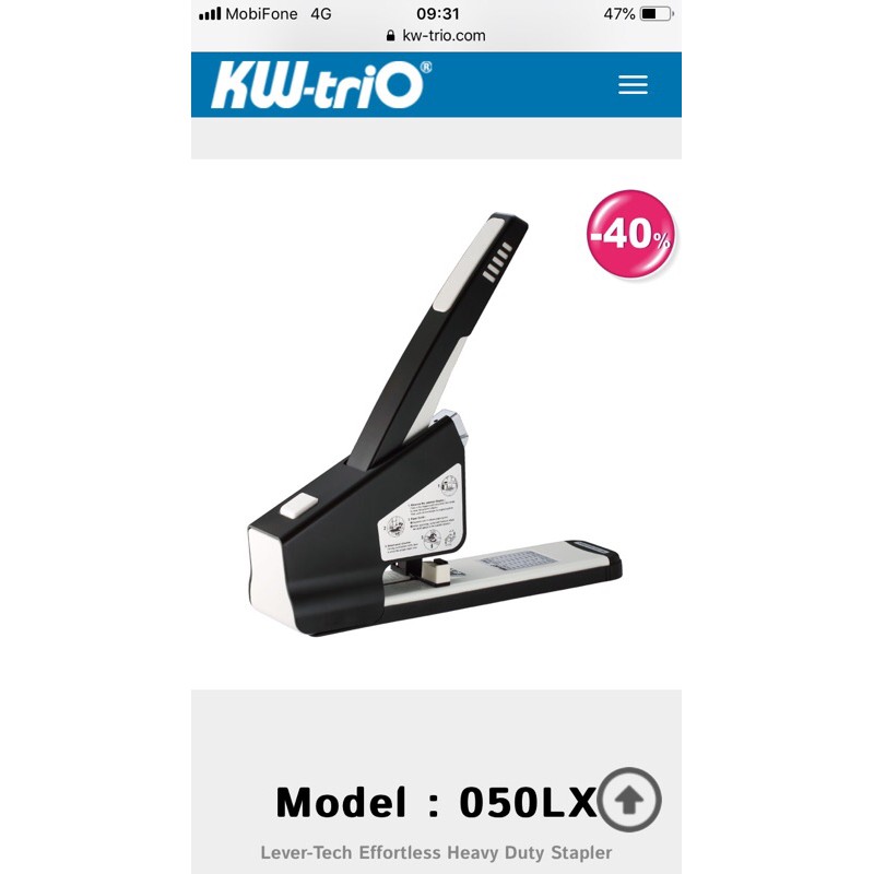 Bấm kim đại trợ lực 40% KW-Trio 050LX - 240 tờ ( New )