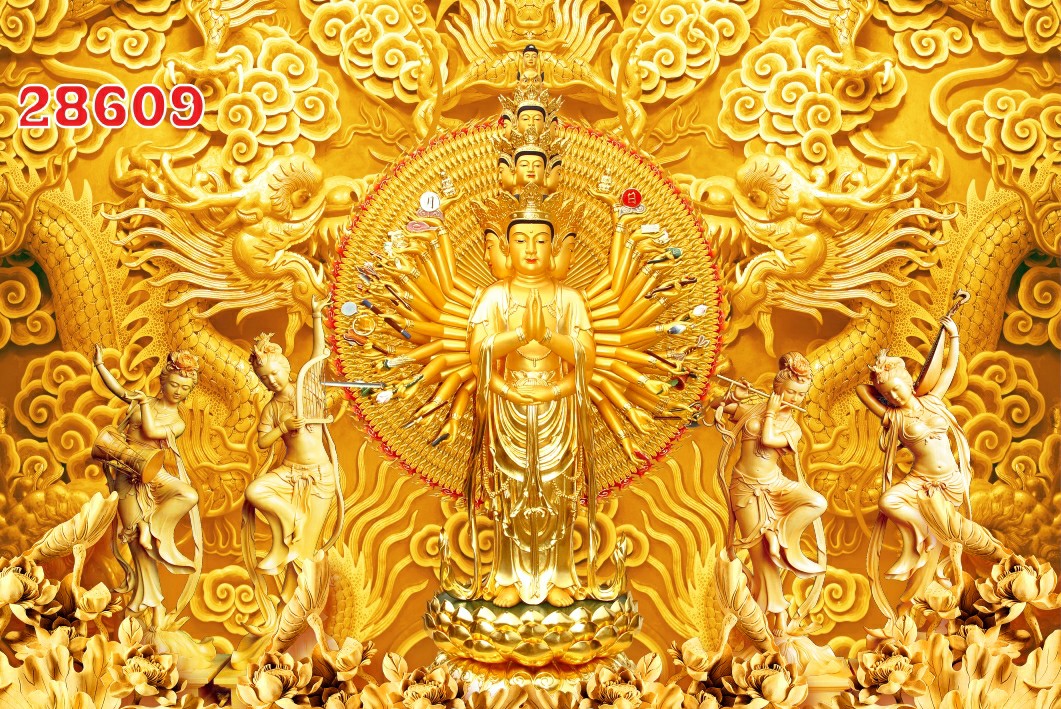 Decal dán tường - Tranh dán tường 3D phủ kim sa Phật giáo