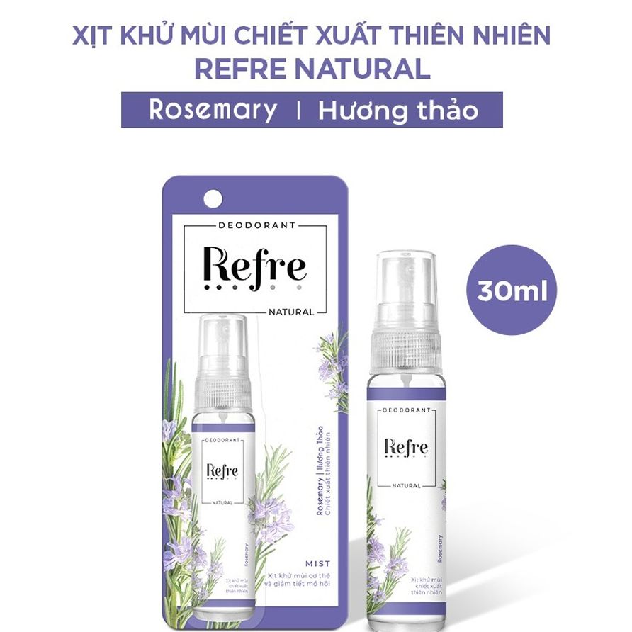 Xịt Khử Mùi Refre Natural Rosemary 30ml - Hương Hương Thảo