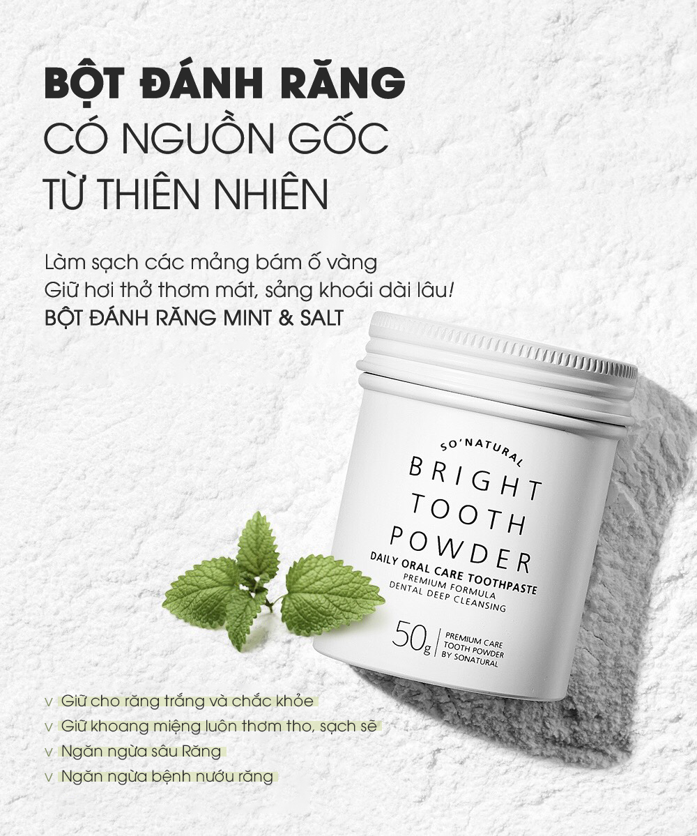 Bột Đánh Răng/Súc Miệng Làm Trắng Răng, Thơm Miệng 2in1 So Natural