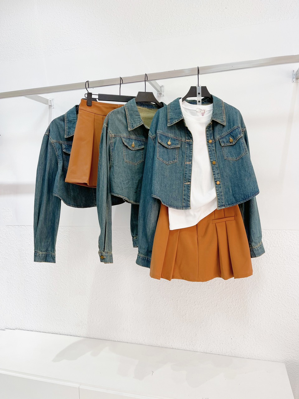 AfterBefore | Áo Denim Crop Top Tay Dài