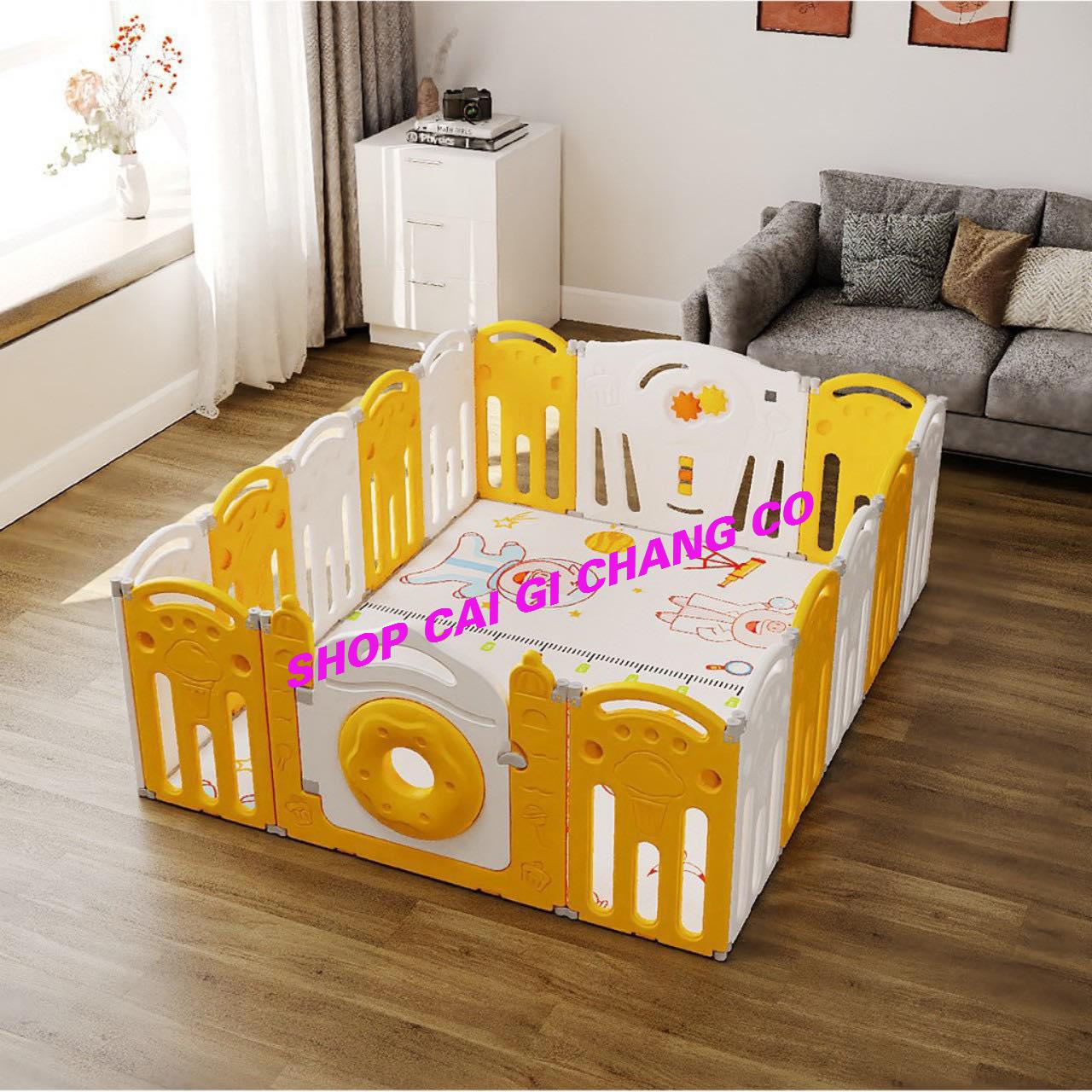 Quây cũi nhựa 16 miếng gấp gọn được cho bé thước 1m94x1m56 tặng thảm và bóng hàng cao cấp xuất khẩu châu âu