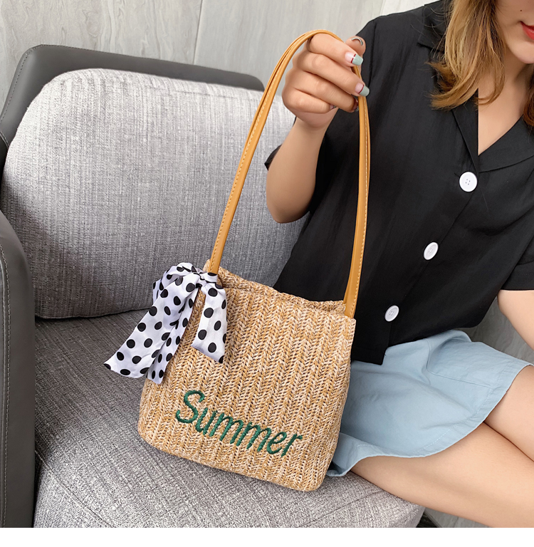Túi Cói Xô Đi Biển Summer Phối Khăn Nơ Cực Xinh L1355 - LoanTay