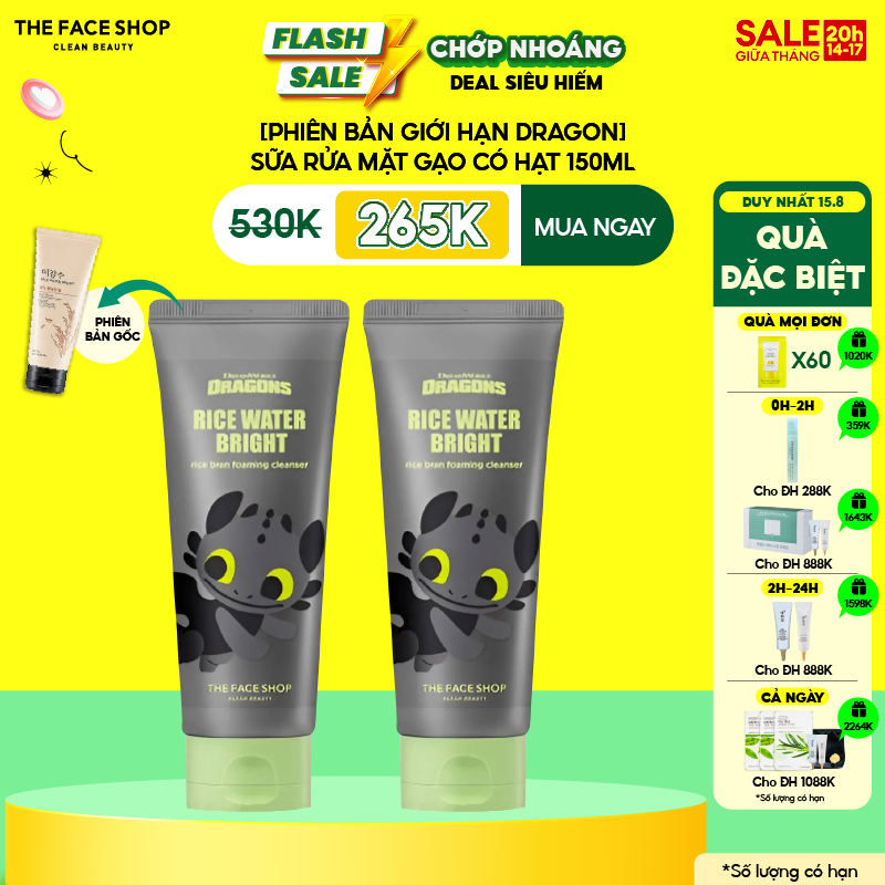 Combo 2 sữa rửa mặt the face shop rice water bright rice bran foaming 150ml