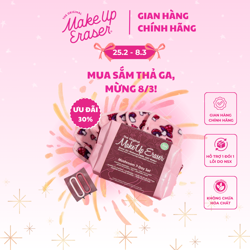 Set mini khăn tẩy trang và tẩy da chết siêu mềm mịn MakeUp Eraser Mushroom