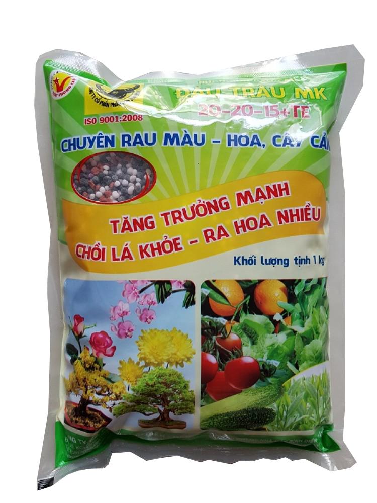 Phân bón NPK Đầu Trâu 20-20-15 xanh lá, khỏe cây dùng cho rau màu, cây cảnh 1kg