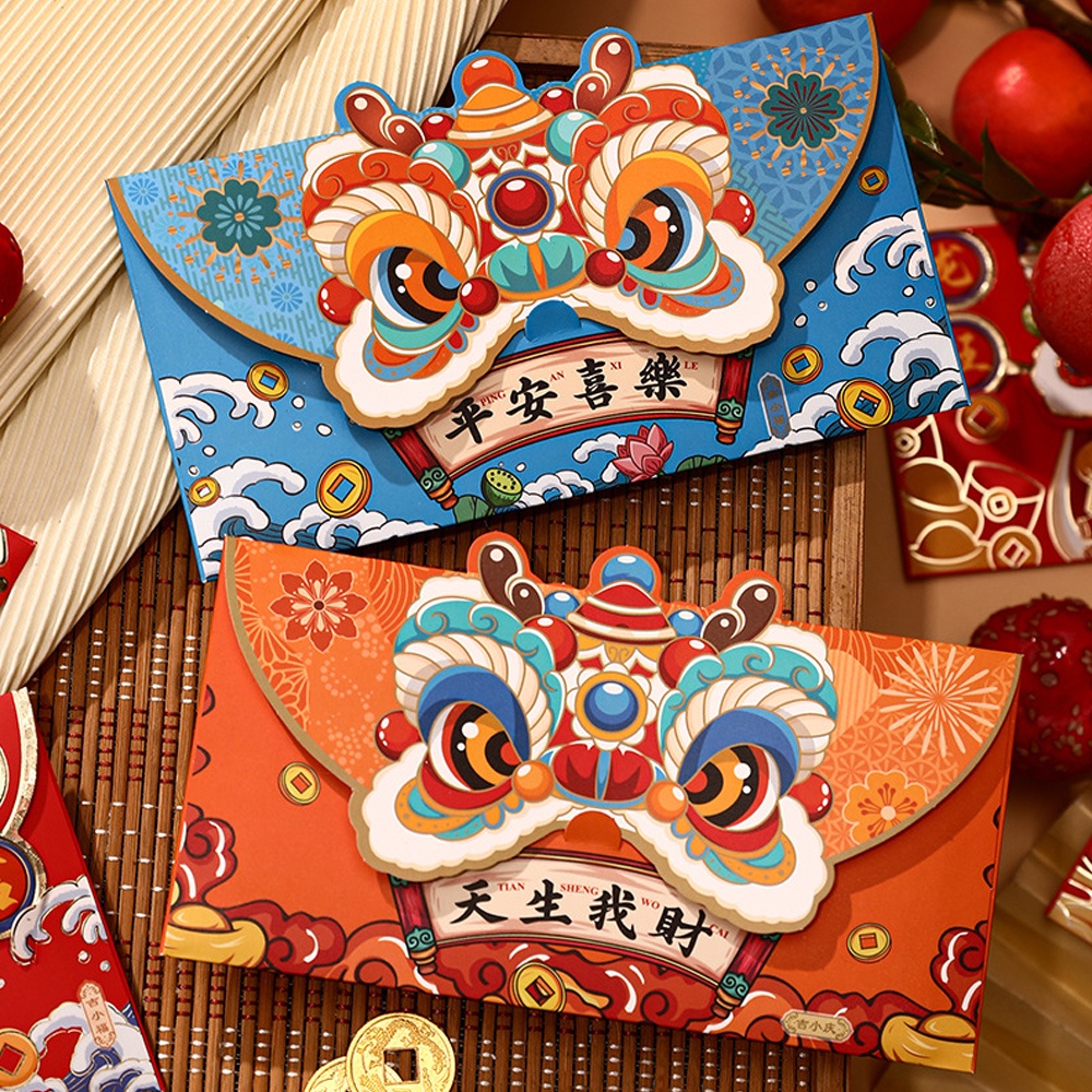 Set 4 Bao Lì Xì Đầu Lân May Mắn Tết 2026
