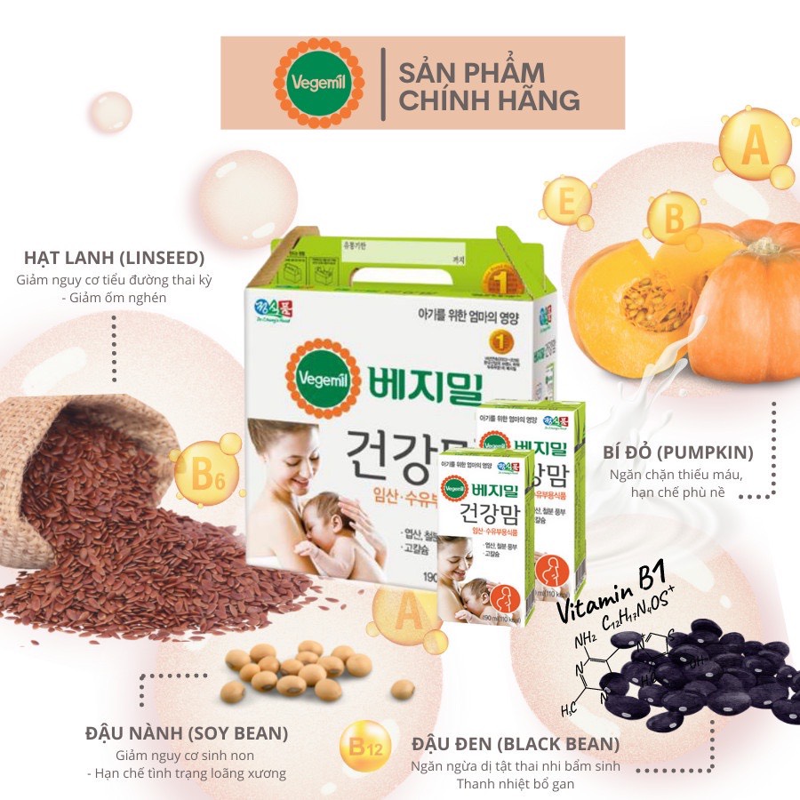 Sữa bầu Vegemil Hàn Quốc (Nguyên thùng 16 hộp x 190ml)