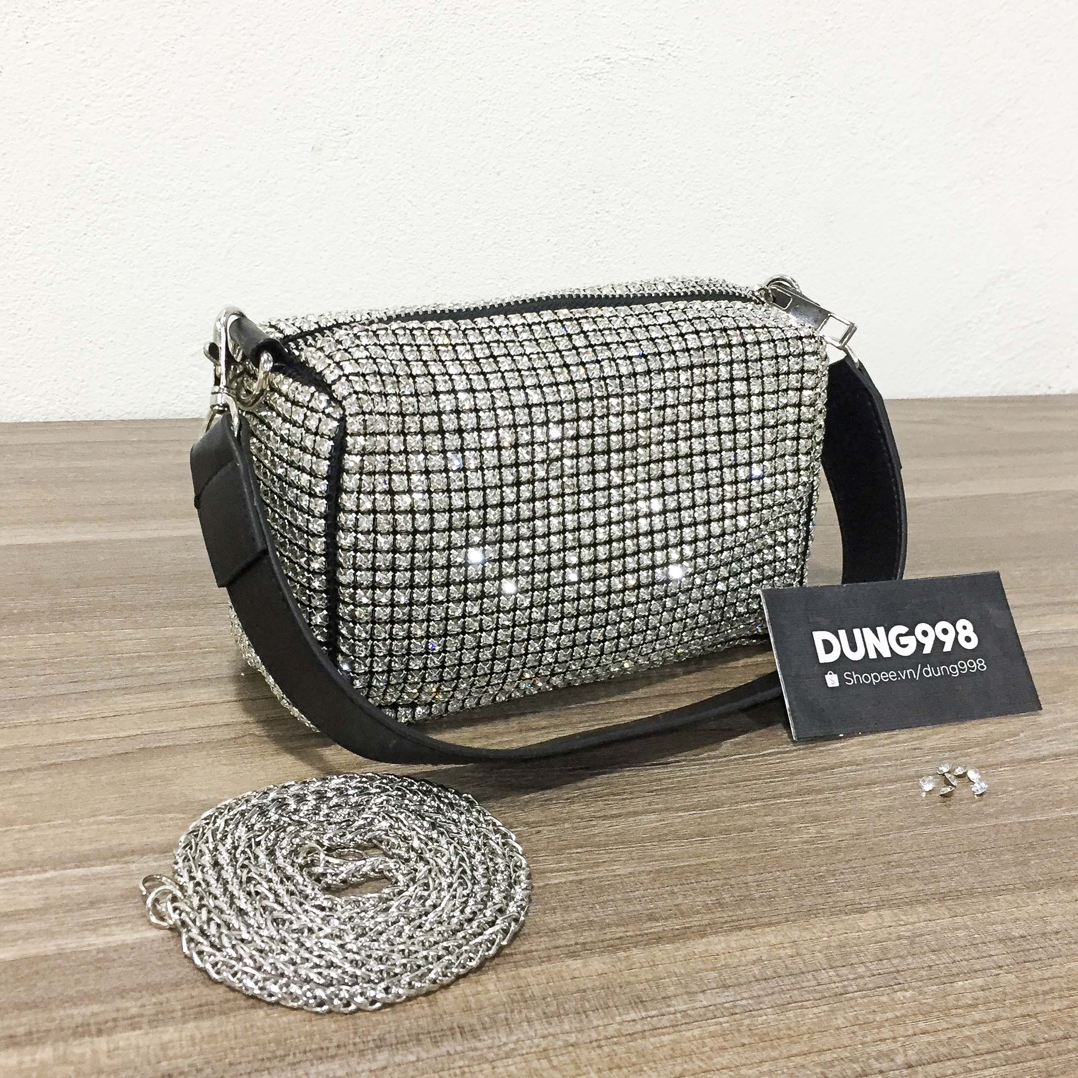 [Túi đá khâu] Túi xách nữ Clutch MC đính đá lấp lánh siêu sang
