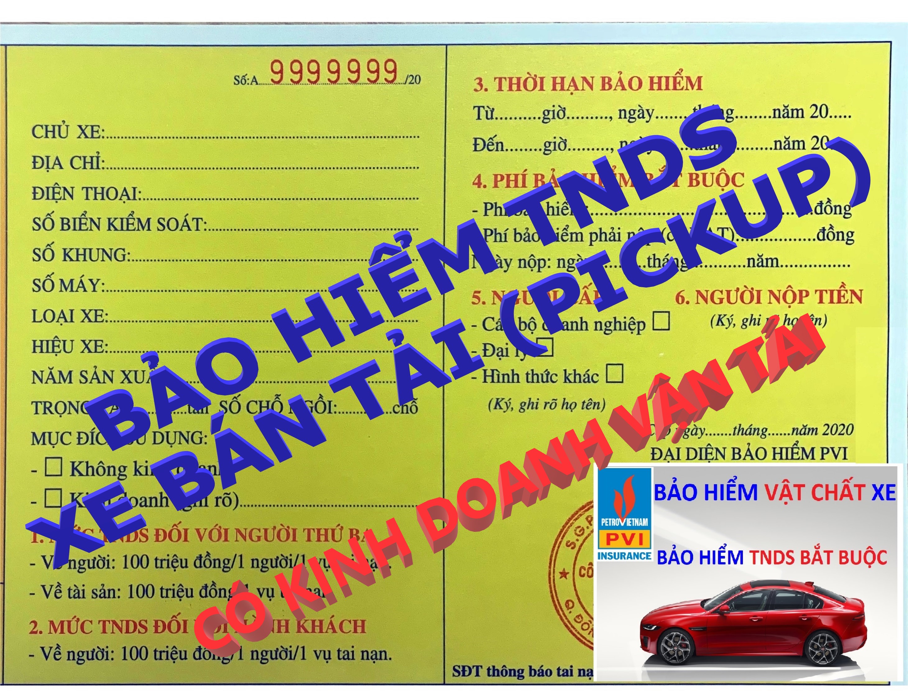 Xe Bán Tải, Xe Tải VAN Có KDVT (Bảo Hiểm TNDS Bắt Buộc Xe Vừa Chở Người Vừa Chở Hàng (Pickup, minivan)