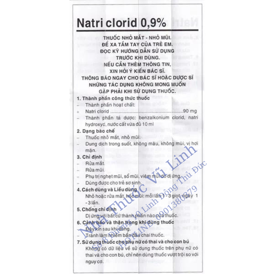 Nước Muối Sinh Lý Efticol 0,9% (chai 10ml) dùng để nhỏ mắt hoặc rửa mắt