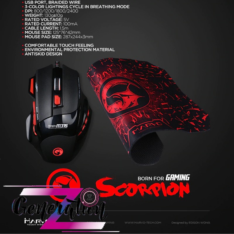 [HCM]Chuột Mouse & Mouse Pad MARVO M315+G1 Gaming