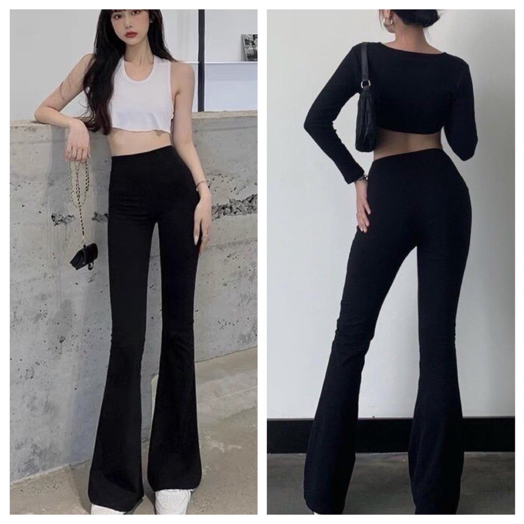 Quần ống loe chất liệu thun cotton co dãn ôm mông siêu hack dáng