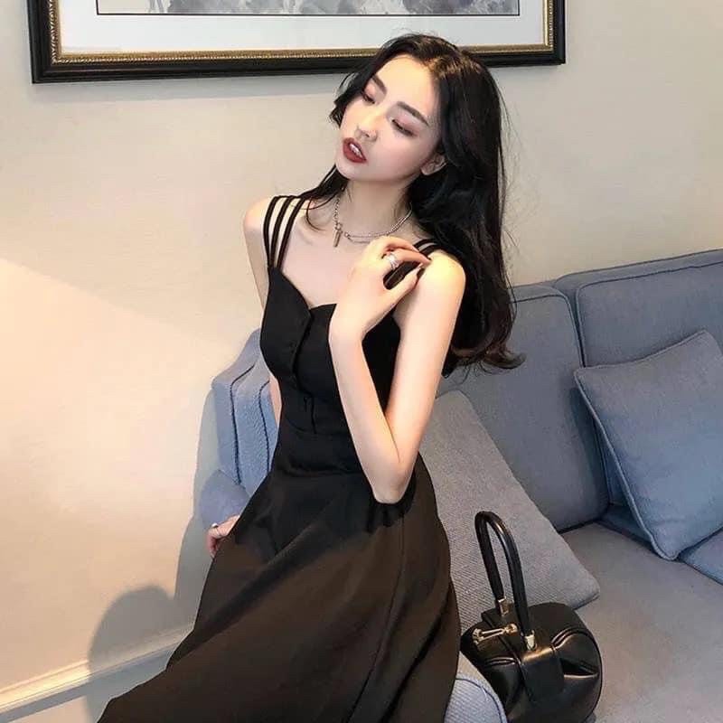 VÁY 2 DÂY ĐEN DÁNG DÀI - CHẤT MÁT [ CÓ BIG SIZE ]
