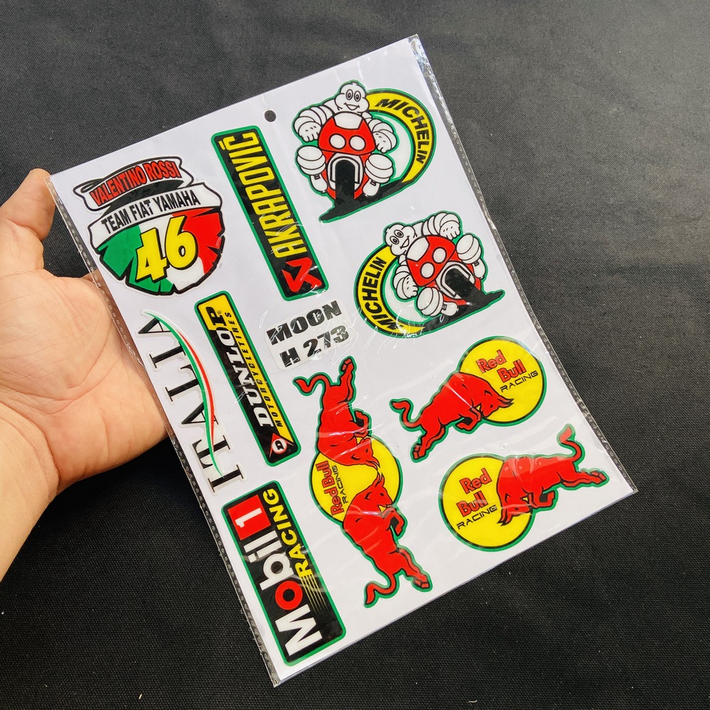 [HCM]TẤM TEM DẬP NỔI NHIỀU LOGO MẪU LOGO REDBULL AKRAPOVIC MICHELIN TRANG TRÍ XE SIÊU CHẤT