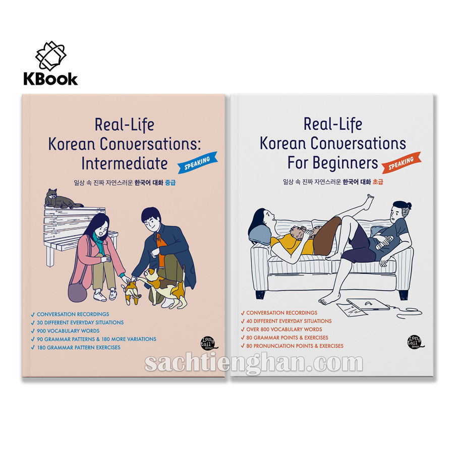 Combo Luyện nói Real life Korean Conversations Beginers + Intermediate (Bản màu đẹp)