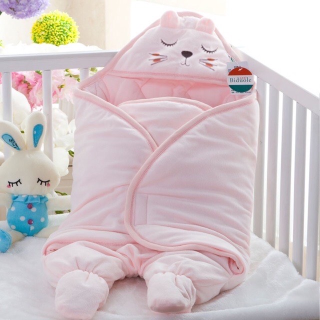 Chăn ủ có chân cho bé sơ sinh, 2 màu xanh - hông cho mẹ lựa chọn