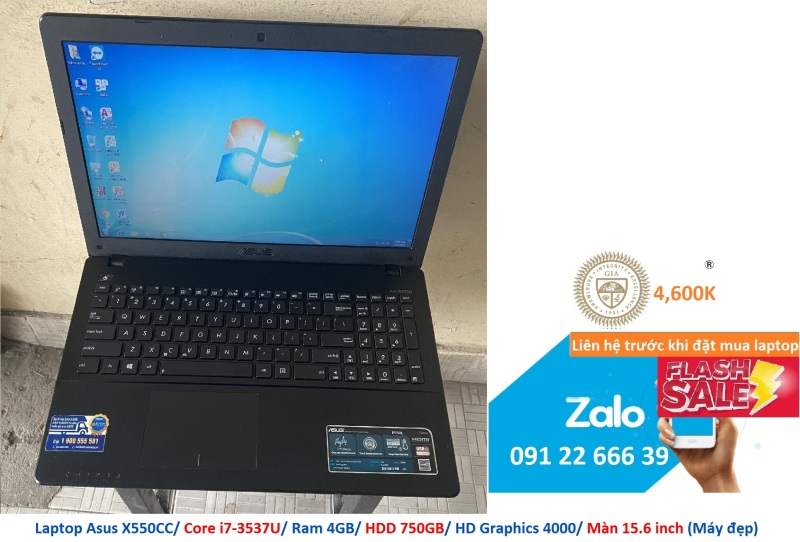 Laptop Asus X550CC/ Core i7-3537U/ Ram 4GB/ HDD 750GB/ HD Graphics 4000/ Màn 15.6 inch (Máy đẹp)