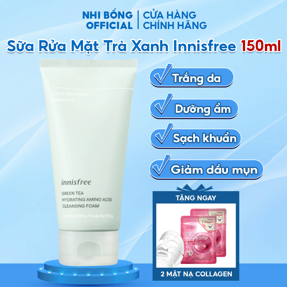 Sữa Rửa Mặt Trà Xanh Innisfree Hàn Quốc chiết xuất lá Trà Xanh giúp sạch khuẩn giảm dầu mụn & dưỡng ẩm 150ml