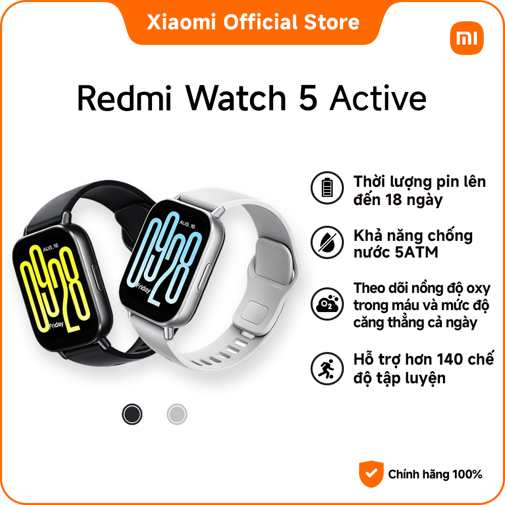 Đồng hồ thông minh REDMI Watch 5 Active | Màn hình lớn LCD 2” | Giảm tiếng ồn bằng micrô kép và nghe gọi qua Bluetooth® | Thời lượng pin lên đến 18 ngày