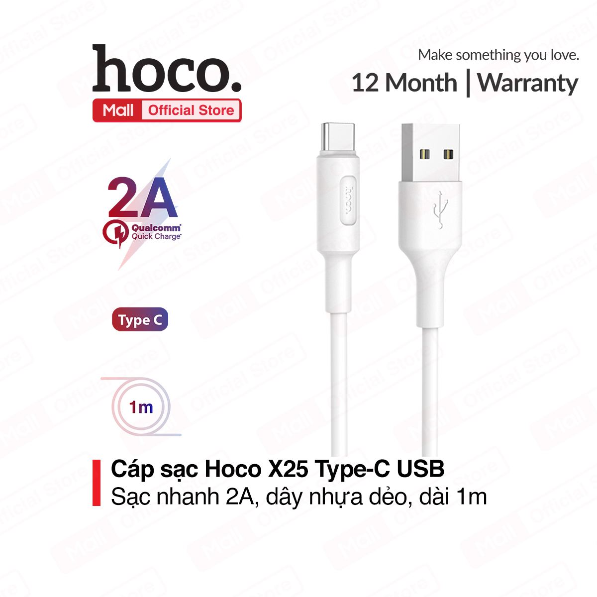 Cáp sạc USB Type-C Hoco X25 hỗ trợ sạc nhanh cho điện thoại SAMSUNG/HUAWEI/LG