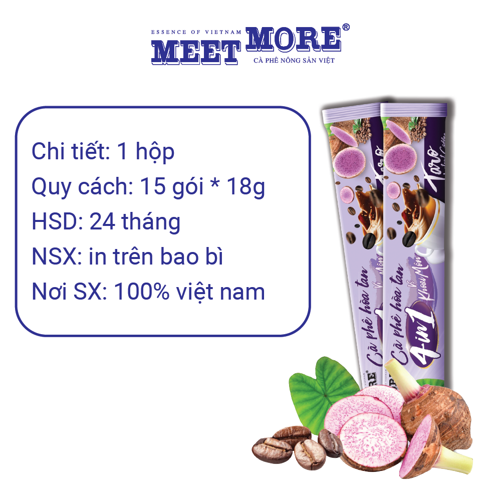 Bịch Cà Phê Hòa Tan 4in1 Vị Khoai Môn Meet More (50 gói x 18g) - Cà phê nông sản Việt