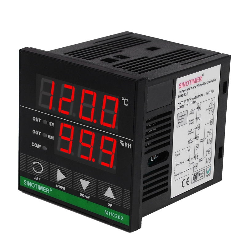 SINOTIMER Temperature Humidity Controller, MH0302 Panel Mounted Digital Temperature and Humidity Controller Sensor
