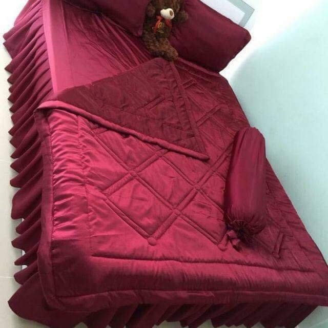 ( Lụa Loại 1) Bộ 4 Món Ga Gối Phi Lụa Lan Pham Bedding Hàng Loại 1 Mát Mịn - Đỏ Đô