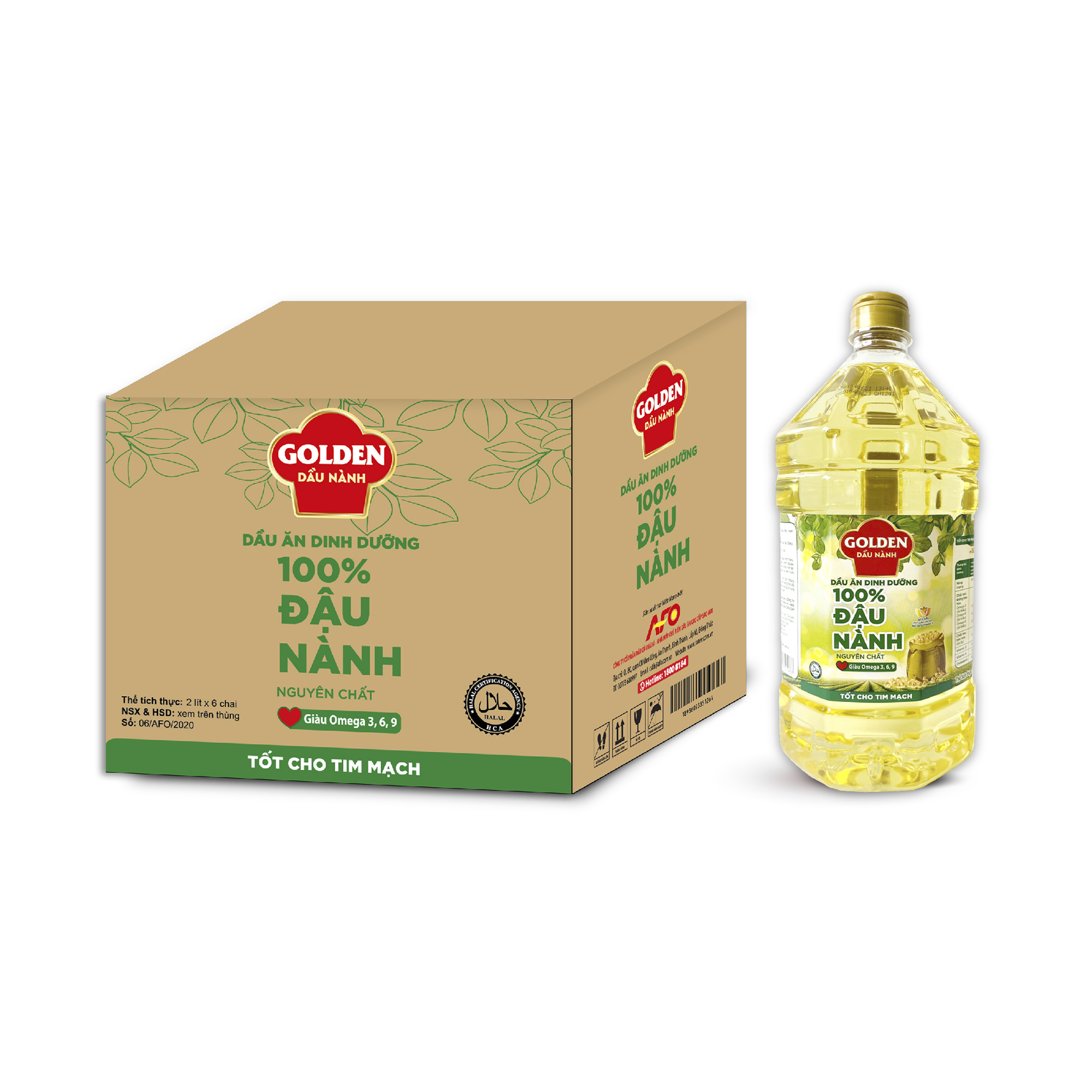 Thùng Dầu Đậu Nành cao cấp Golden 2 lít (2 lít x 6 chai)