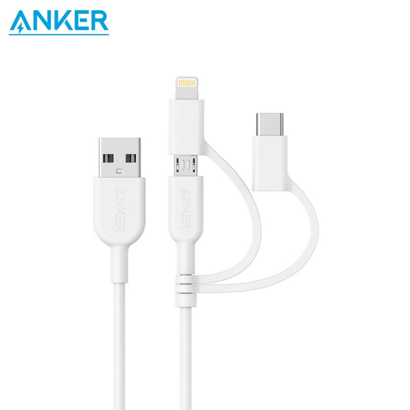 Cáp 3in1 Anker A8436 Powerline II 0.9M (Lightning - Type C - Micro USB)- BH 18 tháng