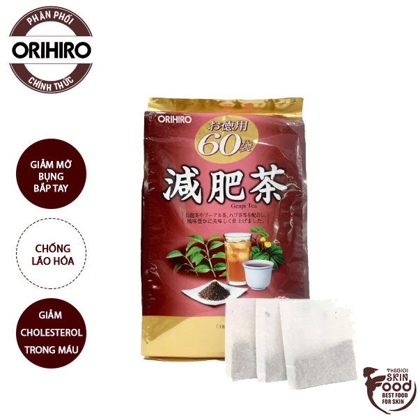[Túi 60 gói] Trà Túi Lọc Tiêu Mỡ Bụng Orihiro Genpi Tea 180g