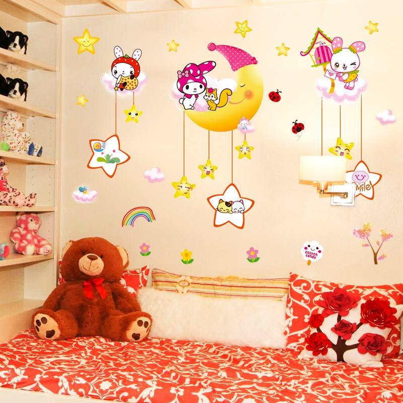[HCM]DECAL DÁN TƯỜNG THỎ YÊU TRĂNG VÀ THÚ NHỔ CÀ RỐT 2