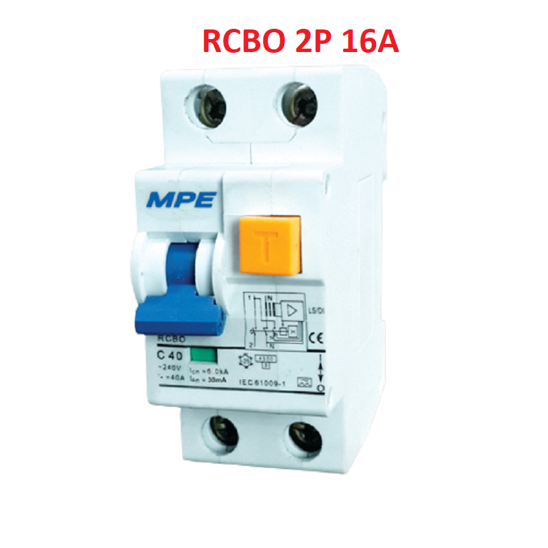 Cb chống giật, cầu dao chống rò điện rcbo 2p mpe 16a, 20a, 32a, 40a, 63a hàng chính hãng mpe