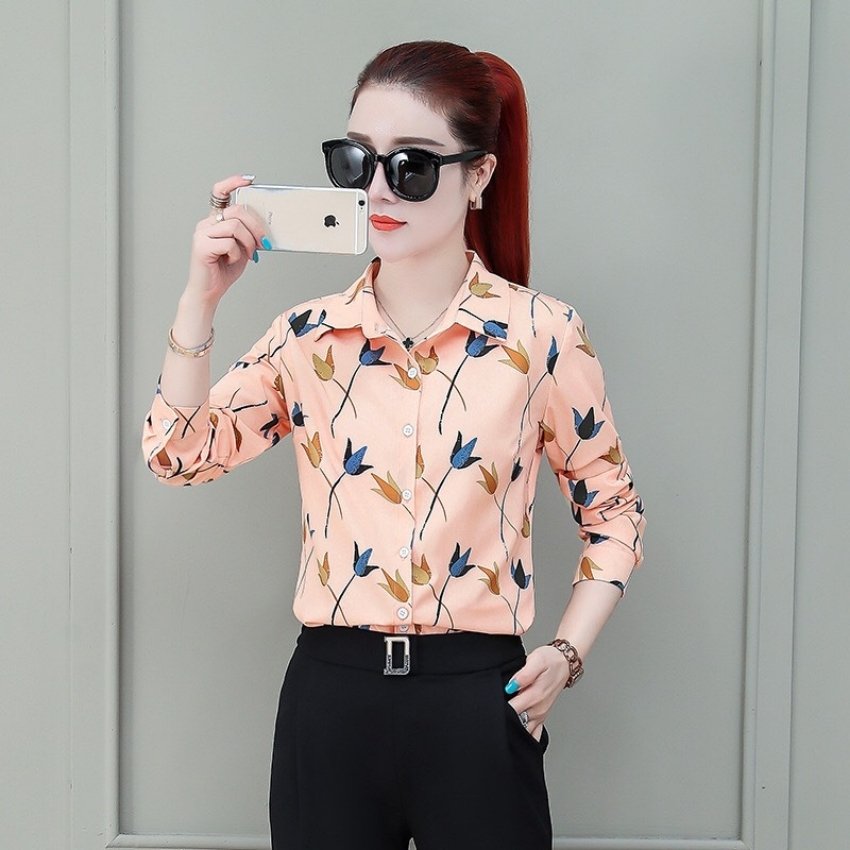 Áo sơ mi nữ dài tay Poniva phối hoa tulip Mã A689 Thời trang UY TÍN SỐ MỘT Họa tiết áo sơ mi thanh lịch, màu sắc trang nhã