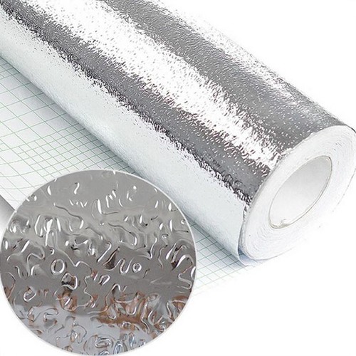 Cuộn decal dán bếp tráng nhôm cách nhiệt,chống dầu mỡ, ô vuông bạc khổ 60cm keo sẵn dễ dàng lau chùi - Giấy bạc dán bếp trang trí sang trọng,sạch bóng