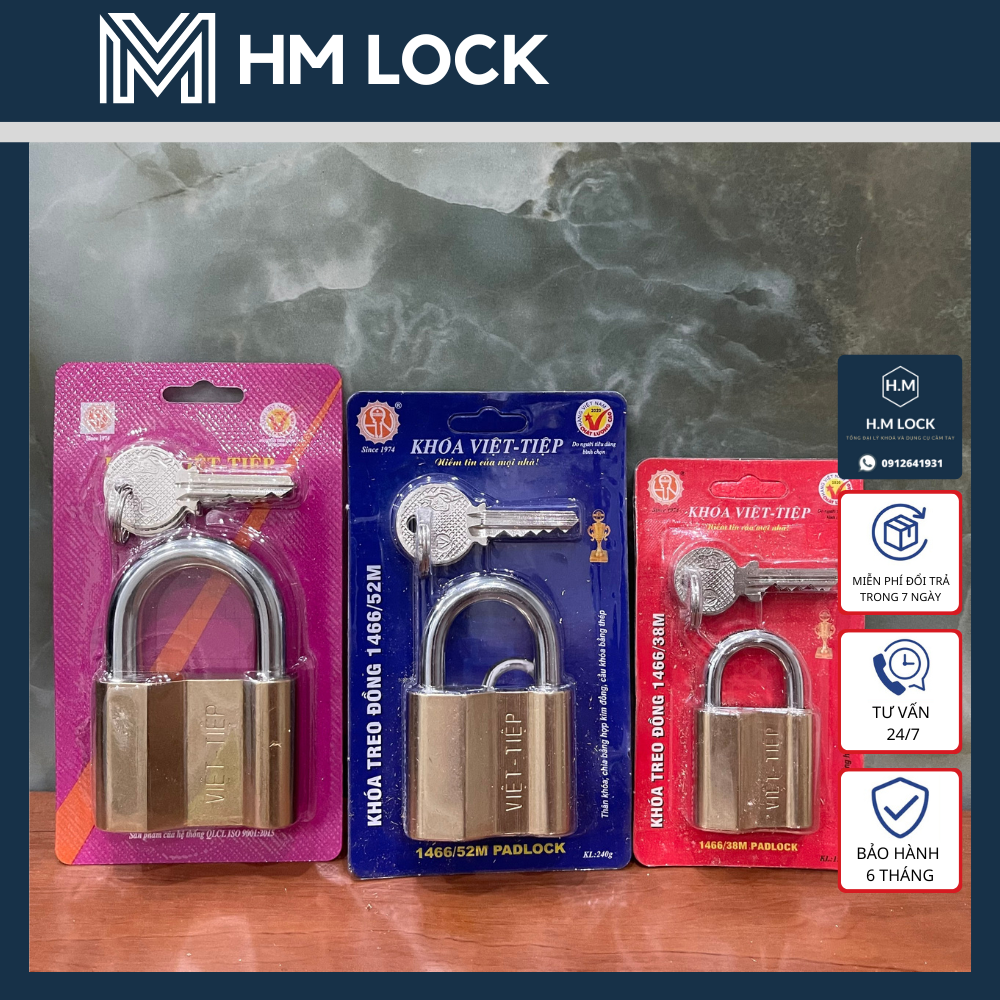 Ổ KHOÁ VIỆT TIỆP THAU 40, 50, 60MM - LOẠI VẶN CHÌA - THAU KHÔNG GỈ CAO CẤP - HÀNG CHÍNH HÃNG - HM LOCK