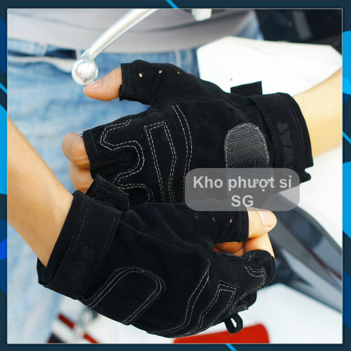 Găng tay cụt ngón nam như 511 phiên bản nâng cấp SWAT G01 - Găng cụt ngón đi phượt Blackhaw đen
