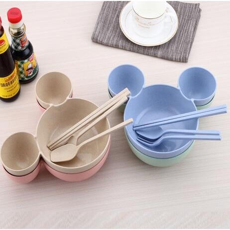 Khay ăn dặm lúa mạch cho bé - hình Mickey kèm thìa dĩa