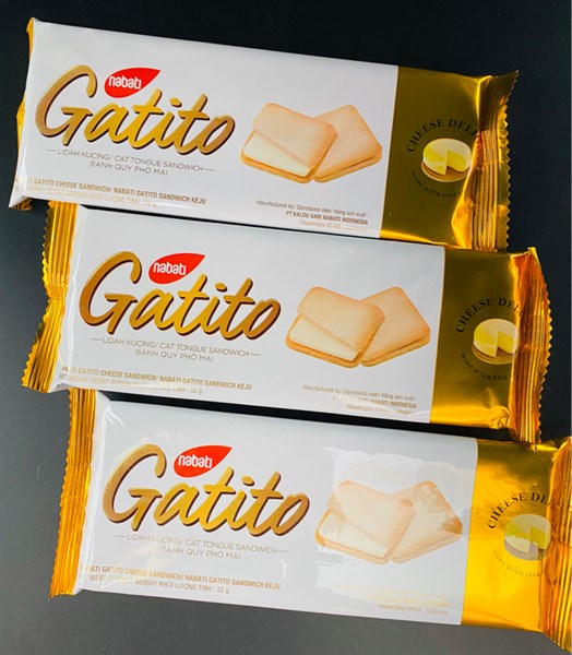 Combo 5 cái Bánh quy phomai Gatito, lớp bánh quy bơ giòn tan, hòa quyện cùng lớp nhân kem phô mai thơm lừng béo ngậy, Bánh quy phô mai Nabati Gatito (5x32g)