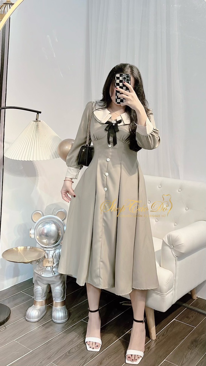 (TÁO ĐỎ BIGSIZE 55-90KG) Đầm Cổ V Kiểu Vintage Sang Chảnh D96 (ảnh thật chính chủ)🍎🍎🍎