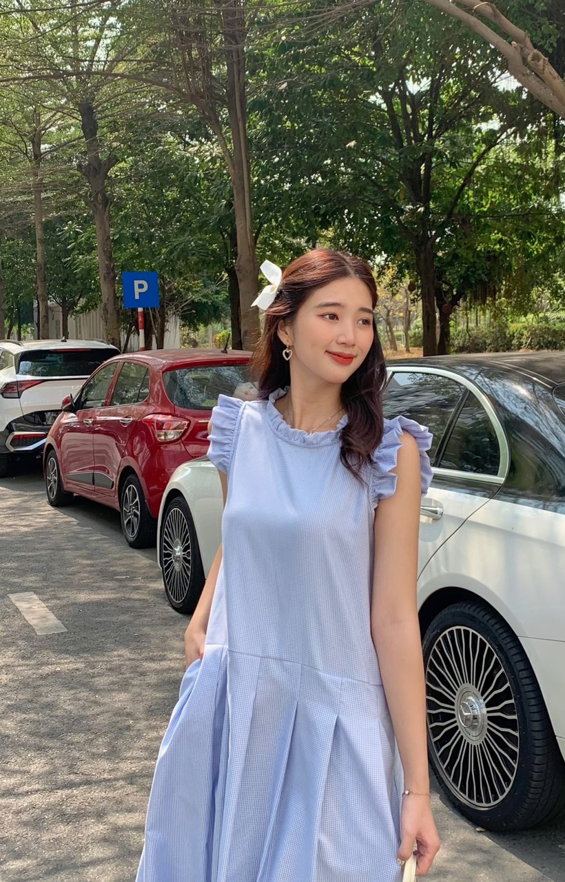 AfterBefore | Đầm midi xếp ly cánh tiên 2 màu