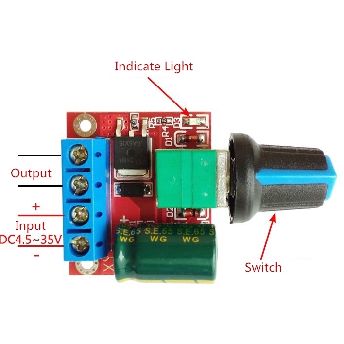 Mô đun điều khiển tốc độ động cơ mini 5a 90w pwm dc-dc 4.5v-35v 12v 24v