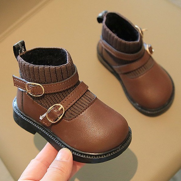 Giày Boot Bé Gái Cổ Cao Lót Lông Da Mềm Họa Tiết Thời Trang Cao Cấp Từ 1 - 4 Tuổi ( 2178)