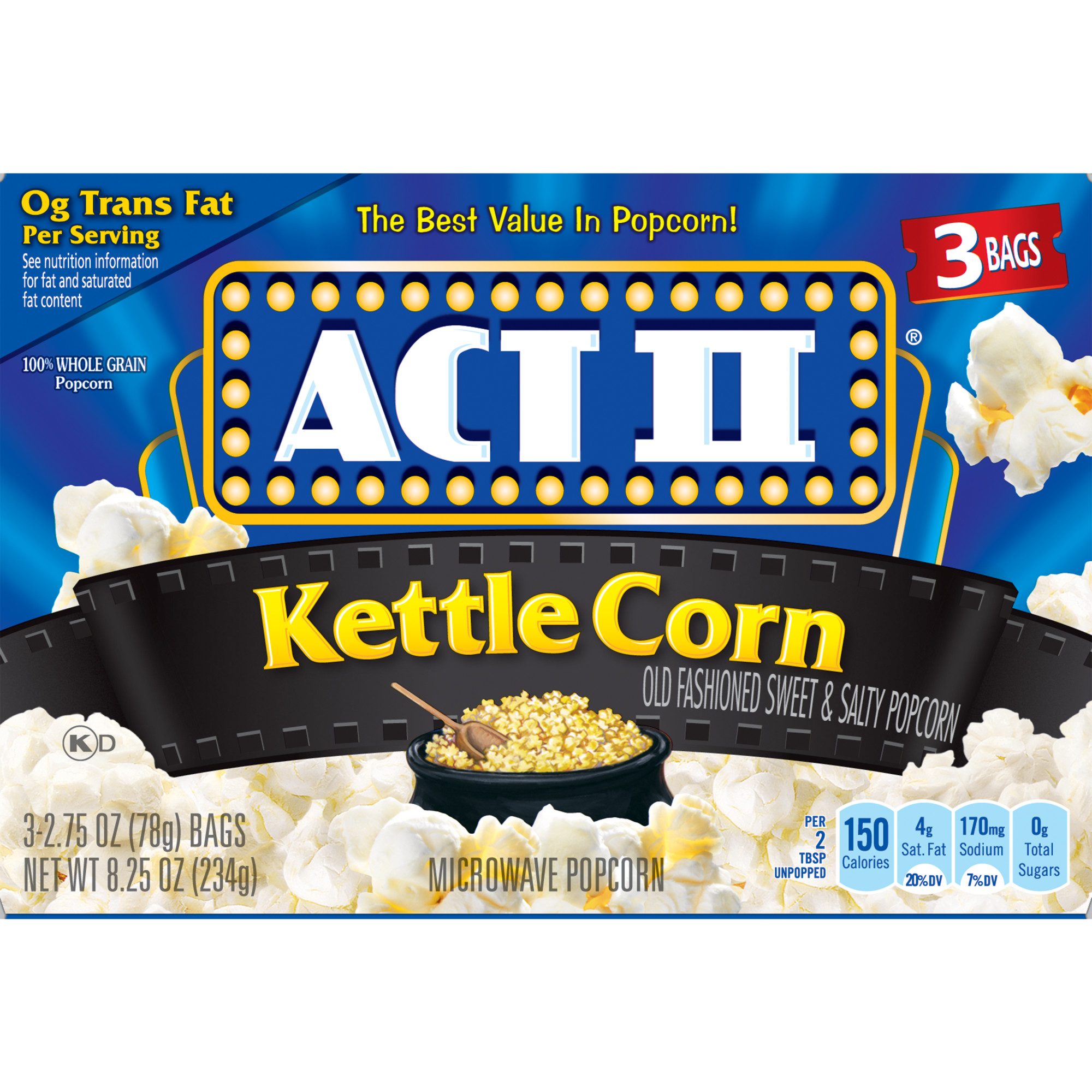 Bắp nổ lò vi sóng ACT II - Kettle Corn 3 gói 78g/ hộp 234g - Popcorn