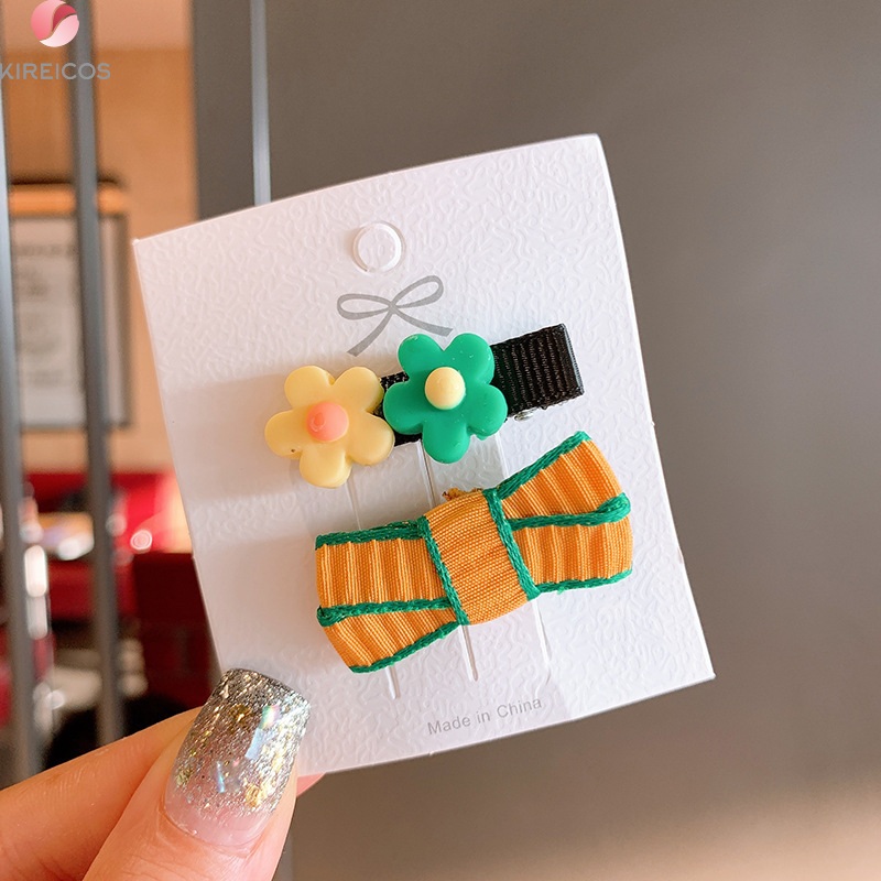 [HCM]Set 2 Kẹp Tóc Nơ Sọc Đính Thú Siêu Cưng - kireicos