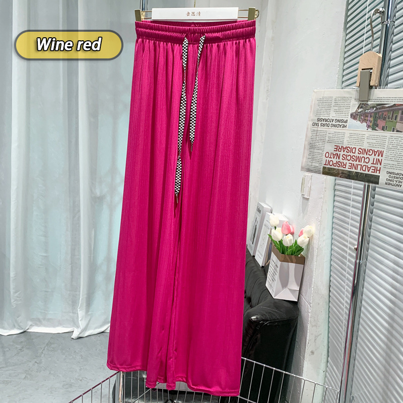 Quần ống rộng lụa băng quần ống rộng cạp cao mùa hè quần lụa băng rộng rãi mát mẻ