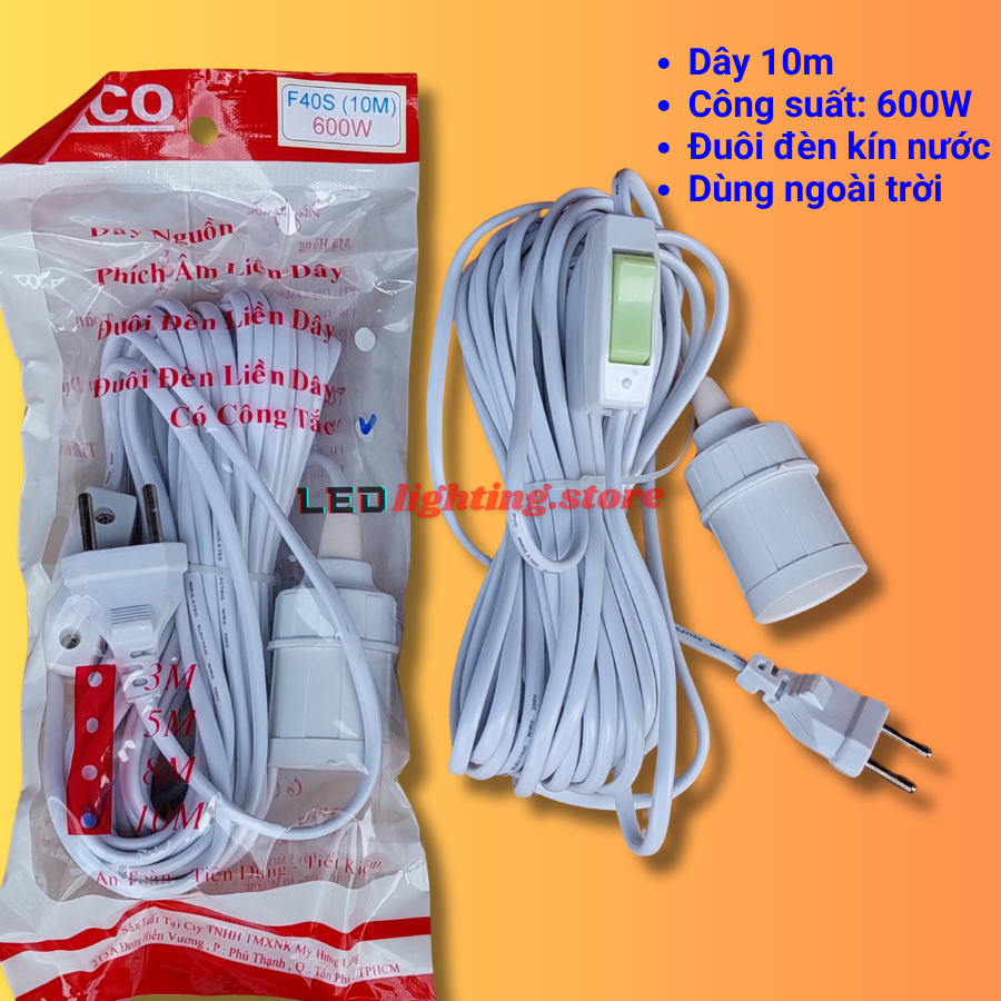 DÂY ĐUÔI ĐÈN E27 CÓ CÔNG TẮC - DÂY DÀI 3m - 5m - 8m - 10m - chống nước dùng được ngoài trời