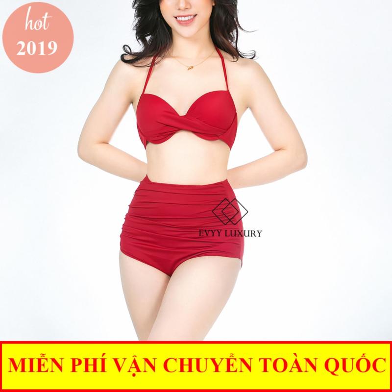 Nơi bán Áo Tắm, Đồ Tắm Biển, Đồ Bơi Nữ, Bikini 2 mảnh có đệm và gọng nâng ngực quần cạp cao che bụng